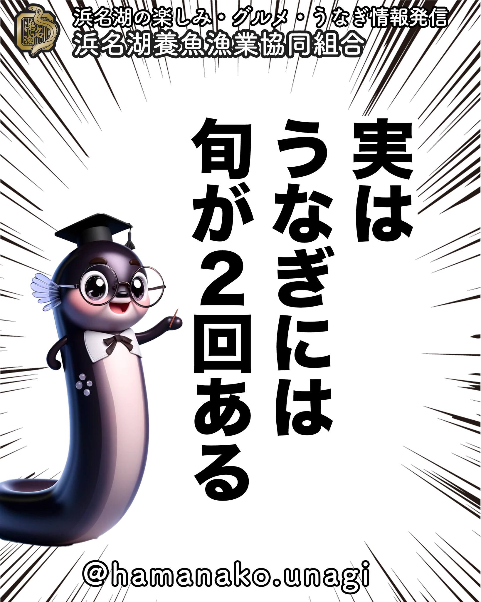 実はうなぎには
旬が2回あるって
知ってましたか？.

夏の土用の丑の日はもちろん、
実は脂が乗って美味しいのは
秋から冬の寒い時期なんです。

夏バテ予防に食べるだけじゃなく、
秋冬にじっくり味わうのもおすすめ。
ぜひ季節ごとの味の違いを
楽しんでみてくださいね。

この豆知識もぜひ周りの人に
シェアしてみてくださいね！

~~~~~~~~~~~~~~⛩️~~~~
浜名湖を中心に、グルメ、文化
お店など浜名湖の観光情報を
みなさまにお届けしています。

参考になったら、
面白いなぁと感じたら

いいね！&フォローを
お願いいたします。

浜名湖養魚漁業組合
@hamanako.unagi

〜〜〜〜〜〜〜〜〜〜〜〜〜

#浜名湖養魚漁業協同組合 #浜名湖うなぎ #うなぎの旬 #土用の丑の日 #秋冬グルメ #うなぎ豆知識 #うなぎ雑学 #うなぎ好きな人と繋がりたい #国産うなぎ #浜名湖グルメ #グルメ好きな人と繋がりたい #バズグルメ